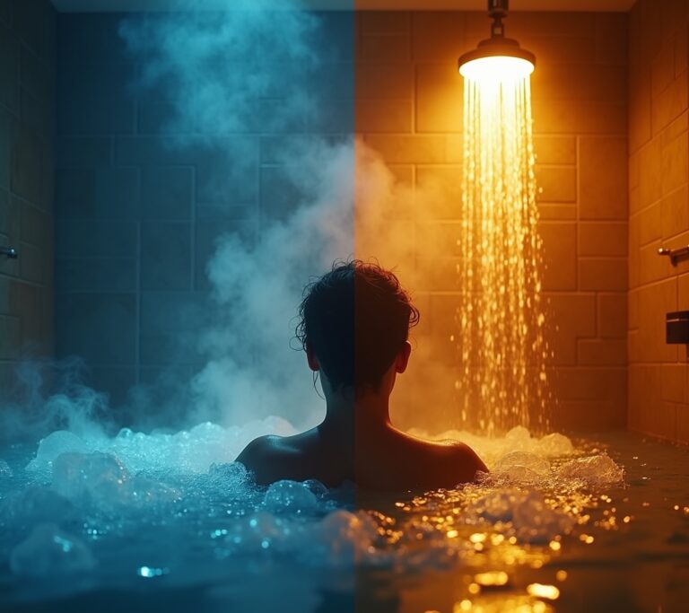 Person transitioning to cold plunge