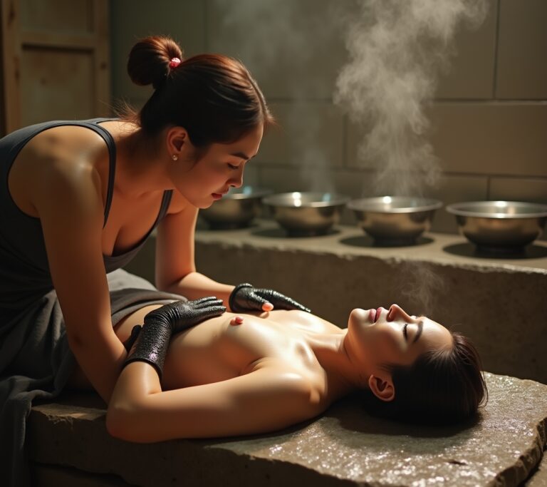 Traditional Korean italy towel on skin