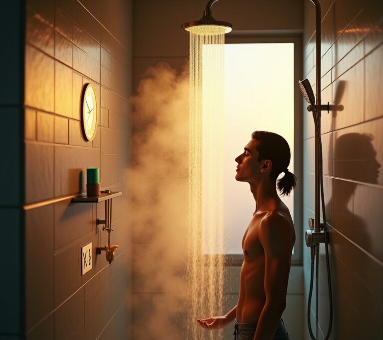 Person energized in morning shower