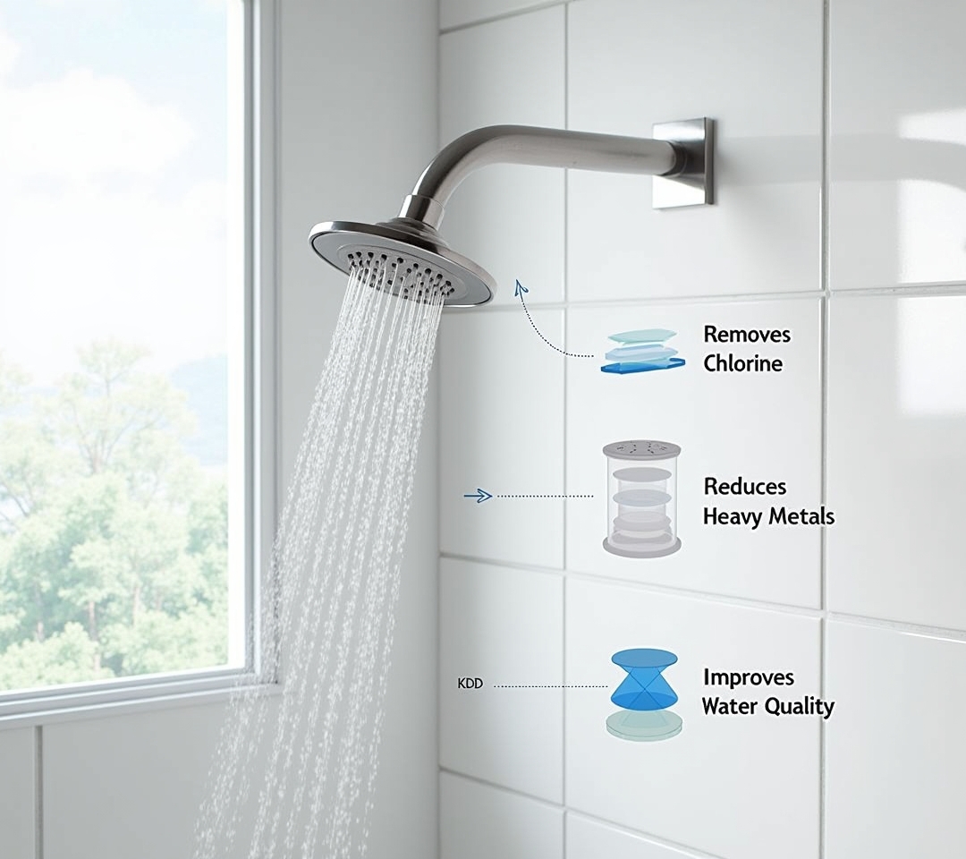 Shower filter attachment installed