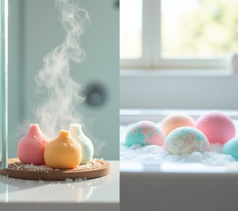 Shower steamer and bath bomb comparison