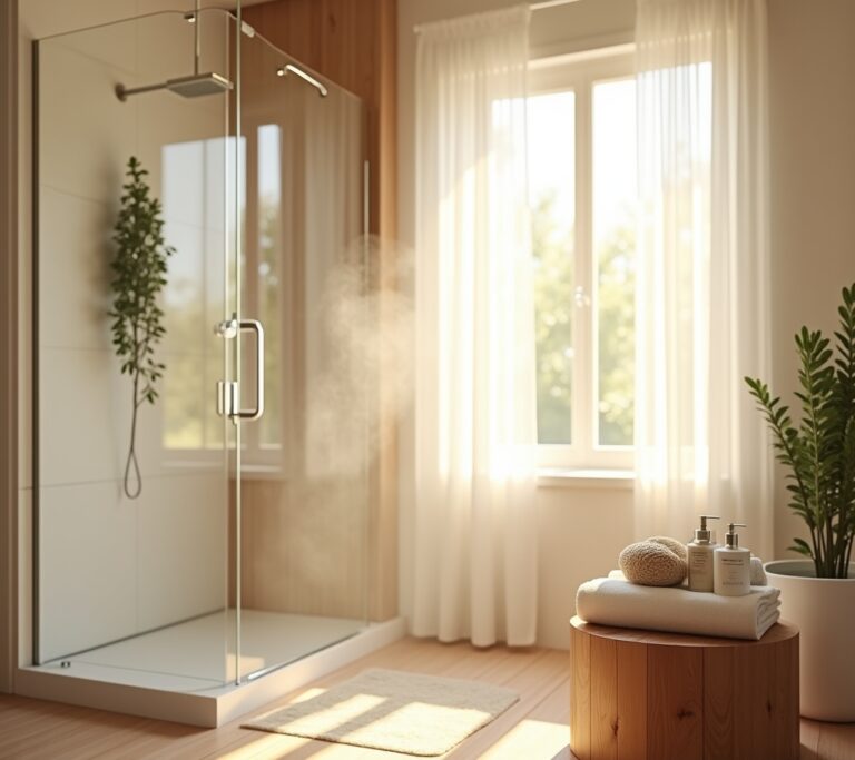 Luxurious Sunday shower setup with products